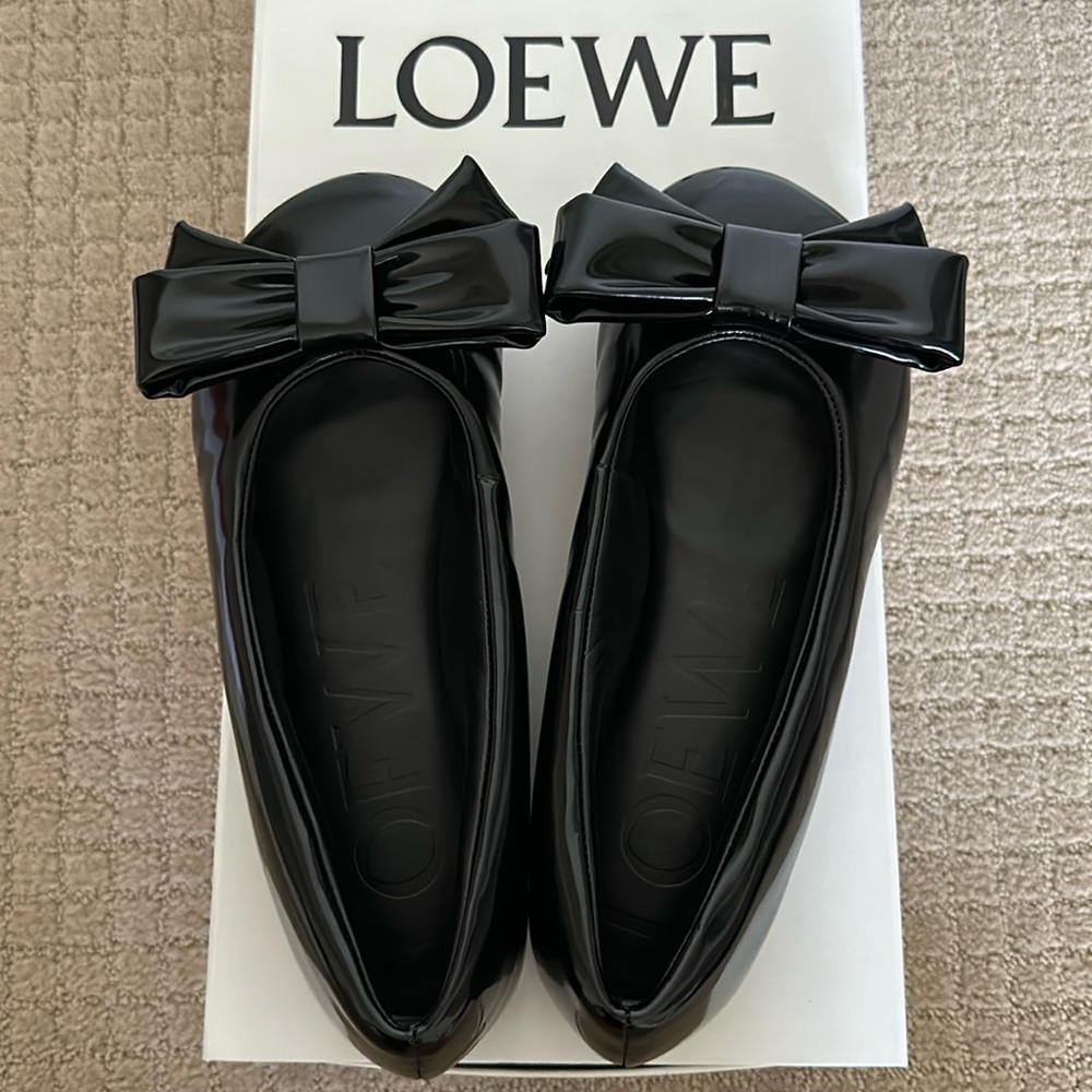 Loewe Black Bow Puff Ballerina Flats Size 37